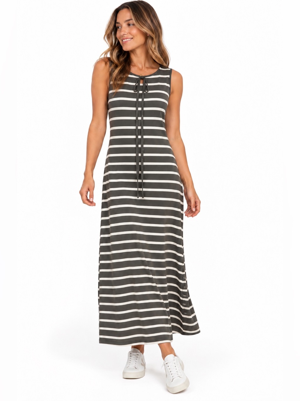 Beach By Exist Black and White Striped Maxi Dress NWT